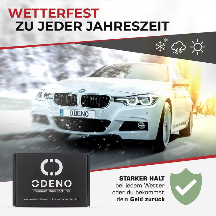ODENO® Magnet Kennzeichenhalter im Set für 2 Kennzeichen - für jedes Kennzeichen und Auto - rahmenlo