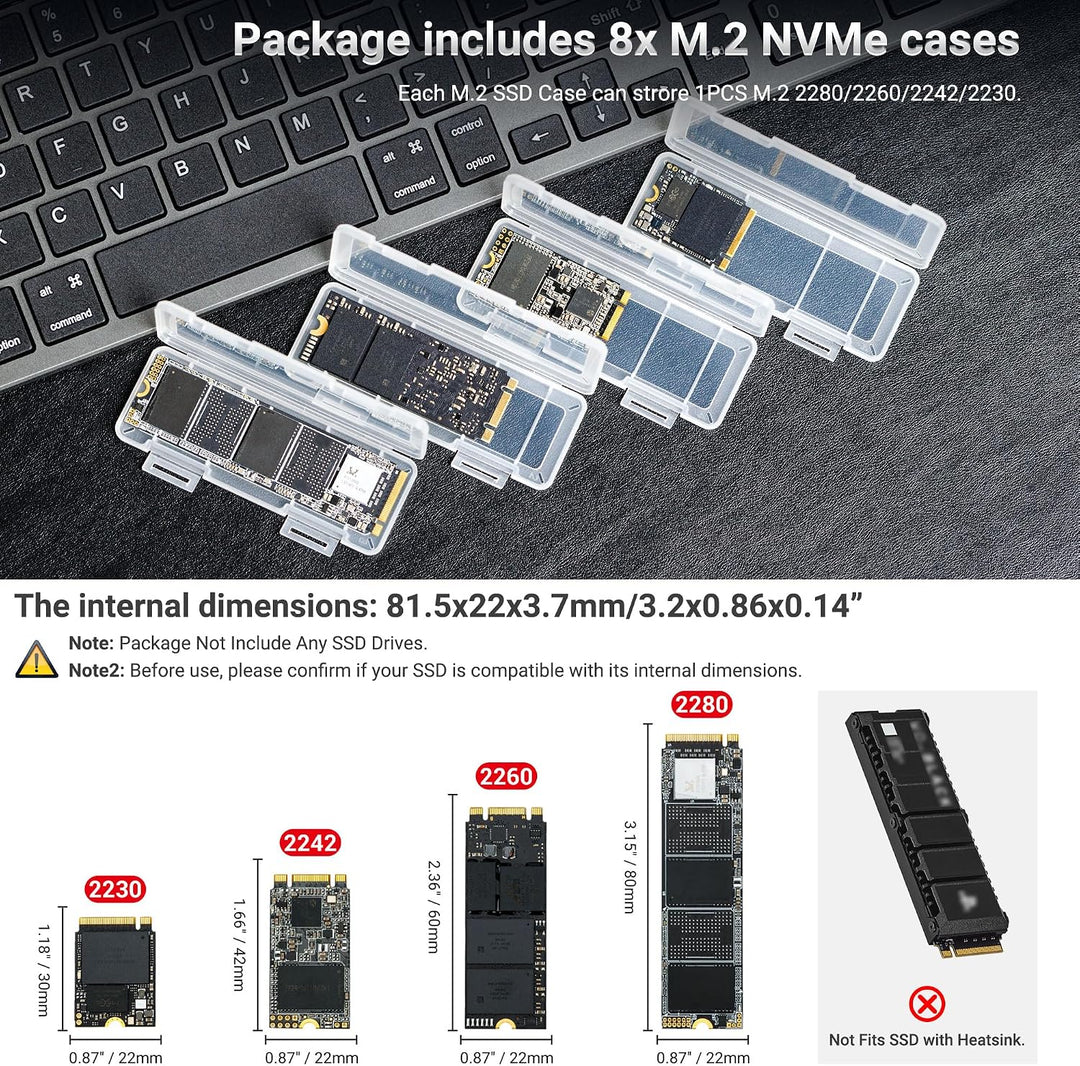 8er-Pack durchsichtige Kunststoff-Schutzhüllen für M.2-SSDs (M.2 2280, 2260, 2242, 2230), einzelne a