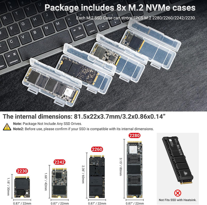8er-Pack durchsichtige Kunststoff-Schutzhüllen für M.2-SSDs (M.2 2280, 2260, 2242, 2230), einzelne a