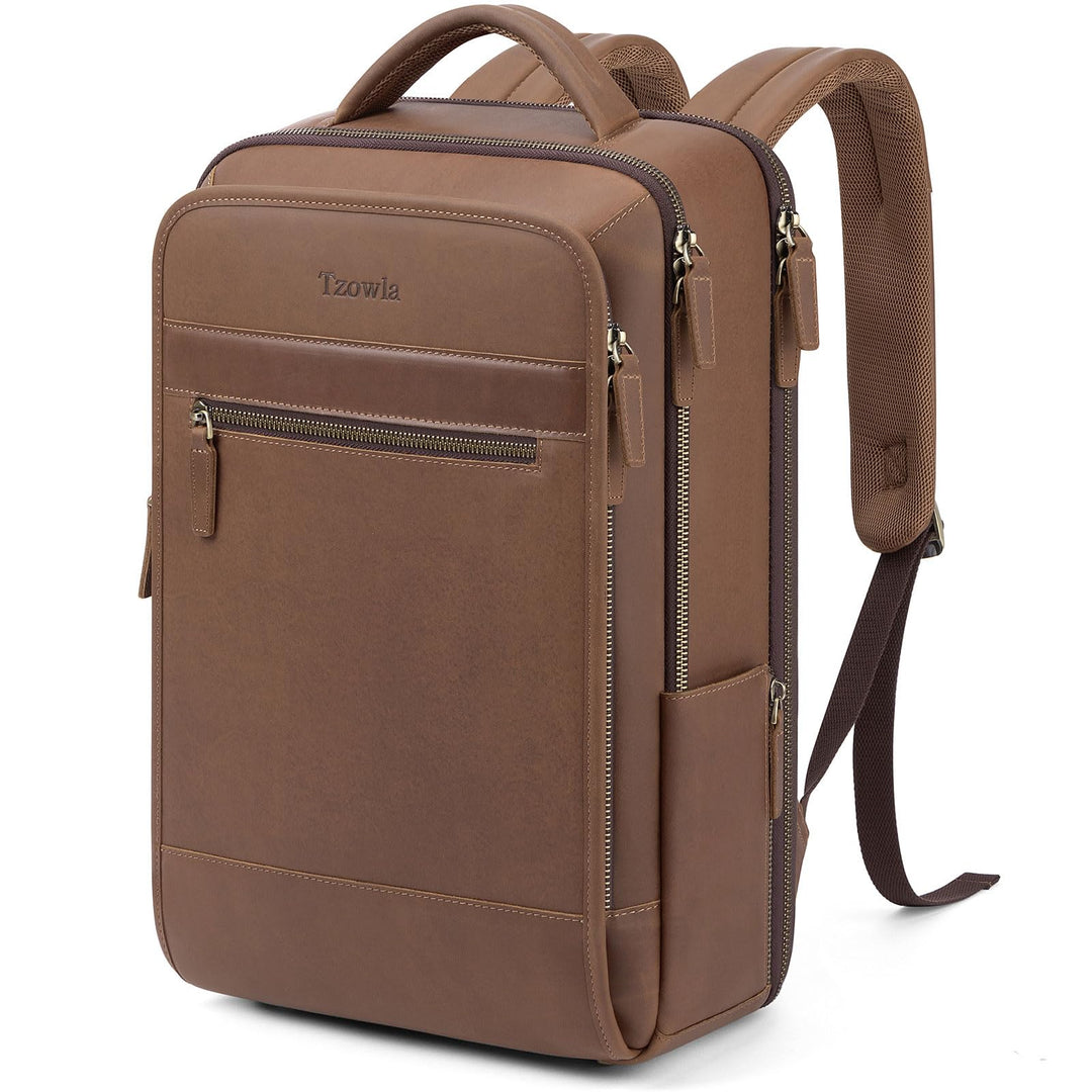 Tzowla Lederucksack Herren,Laptop Vintage Rucksack aus Echtleder für Damen mit USB-/Typ-C-Ladeanschl