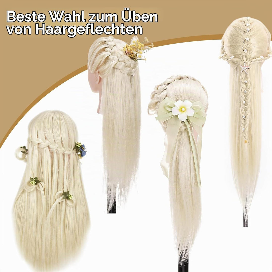 Frisierkopf Echthaar, TopDirect 66cm/26 Zoll 70% Echtes Haar Ubungskopf Friseur Trainingskopf mit Fl