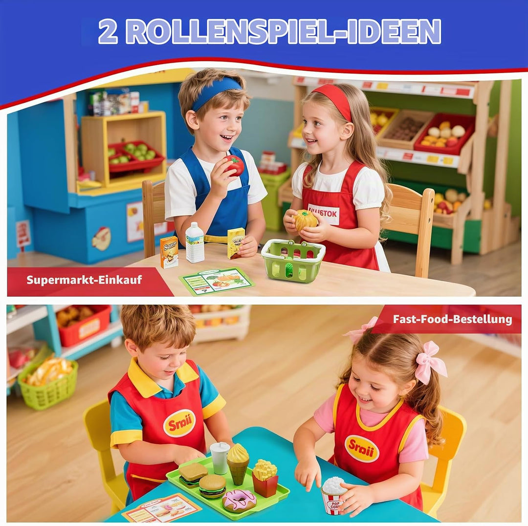 Kinder Kasse Holzkasse mit Sound, Spielkasse Kaufladen Spielzeug mit Spielgeld/Münzen/Kreditkarte/Ei
