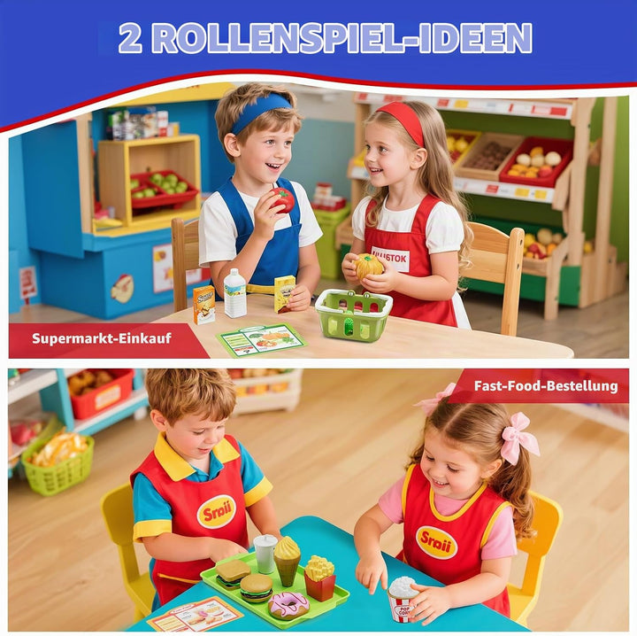 Kinder Kasse Holzkasse mit Sound, Spielkasse Kaufladen Spielzeug mit Spielgeld/Münzen/Kreditkarte/Ei