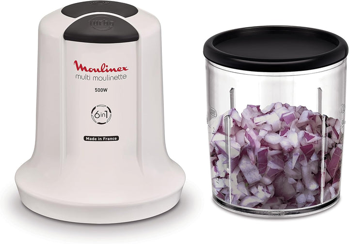Moulinex AT723110 6-in-1-Multi-Moulinette, 500 W, 0,5 Liter, Kunststoff, 2 Geschwindigkeiten, Weiss