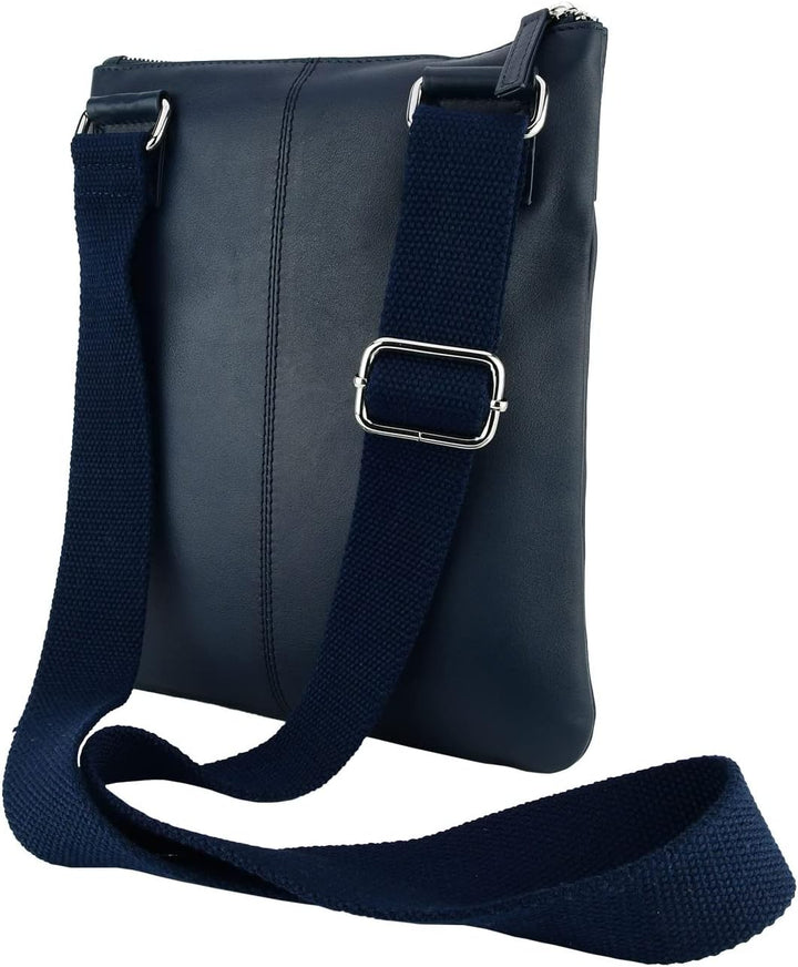 Biagiotti Herren-Handtasche mit verstellbarem Schultergurt, mehrere Taschen aus echtem Leder Blau Gr