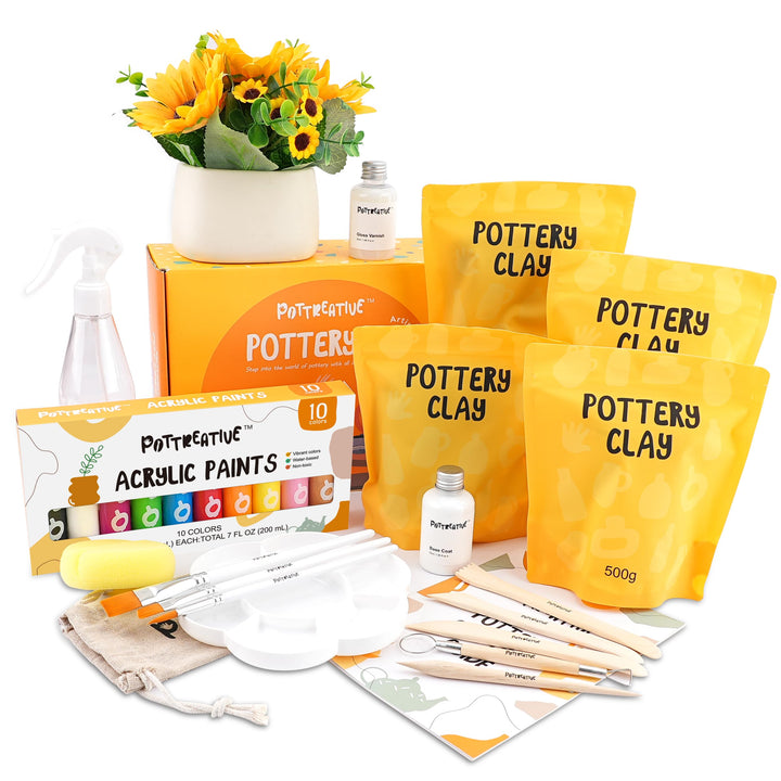 POTTREATIVE Lufttrocknendes Ton-Töpferset für Anfänger. DIY-Lufttrocknendes Ton-Set für Erwachsene.