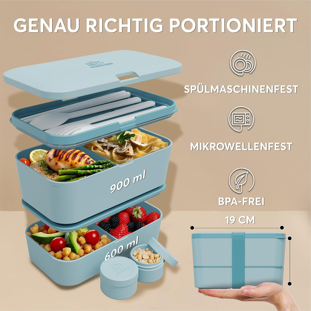 Umami Lunchbox Erwachsene, Verschachtelbar Auslaufsichere Bento Box mit 4 Bestecke & Fächern, Brotdo