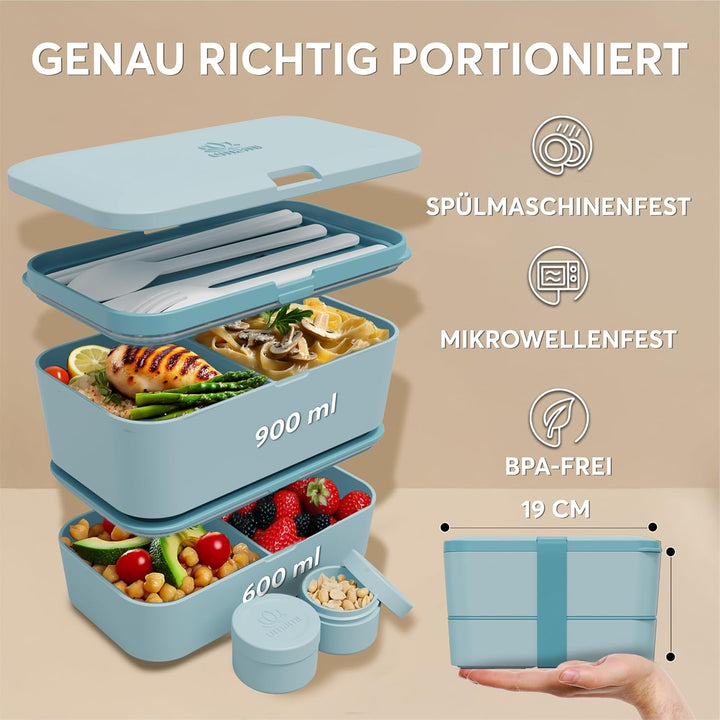 Umami Lunchbox Erwachsene, Verschachtelbar Auslaufsichere Bento Box mit 4 Bestecke & Fächern, Brotdo