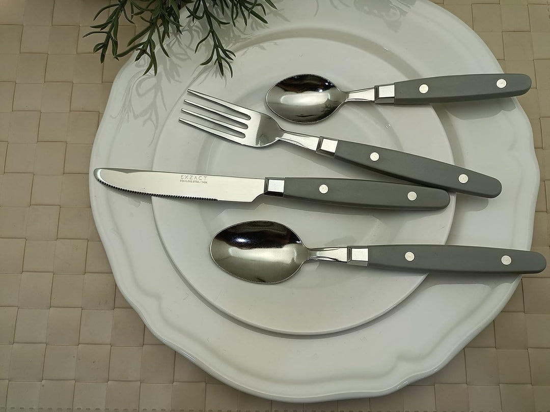 EXZACT Besteckset 24-teilig Edelstahl - mit Niet-Bastelgriffen/Besteck im Retro-Stil - 6 x Essgabeln