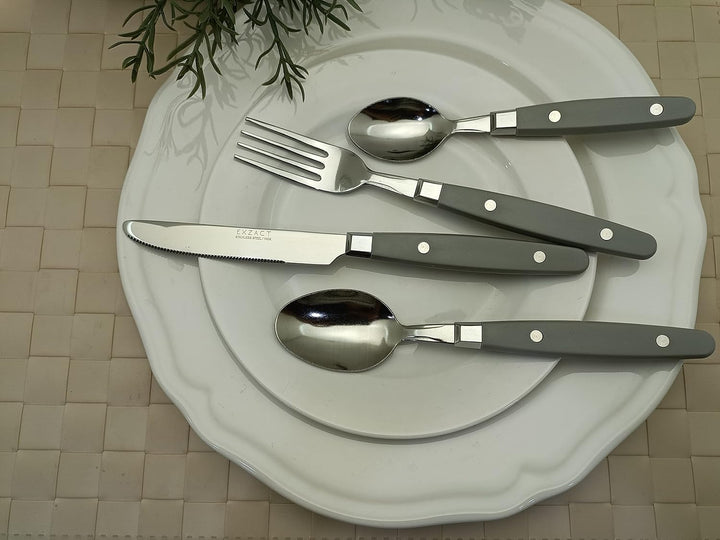 EXZACT Besteckset 24-teilig Edelstahl - mit Niet-Bastelgriffen/Besteck im Retro-Stil - 6 x Essgabeln