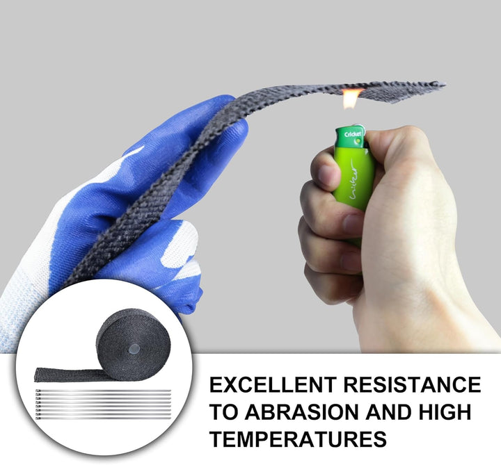 Hitzeschutzband Motorrad 10M Schwarz, Auspuff Hitzeschutzband mit 10 Stück 300x4,6 mm Deecam Kabelbi