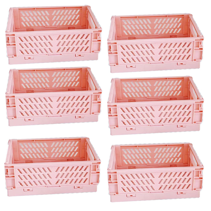 6 Stück Rosa Klappbox 25×16×10cm,Klappkiste Körbe Aufbewahrung Zusammenklappbarer Tragbar Aufbewahru