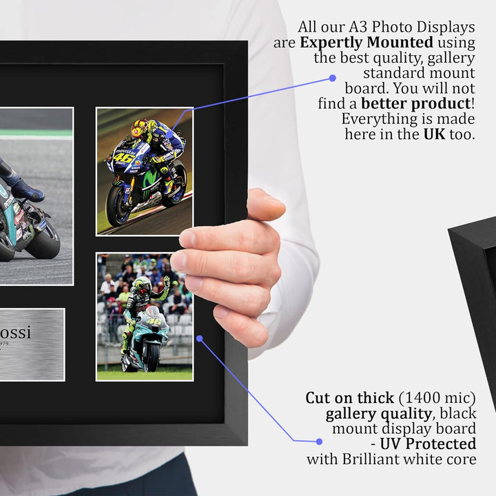 HWC Trading FR A3 Valentino Rossi Gifts Autogramm-Bild für MotoGP Racing Fans, A3, gerahmt, 330 x 44
