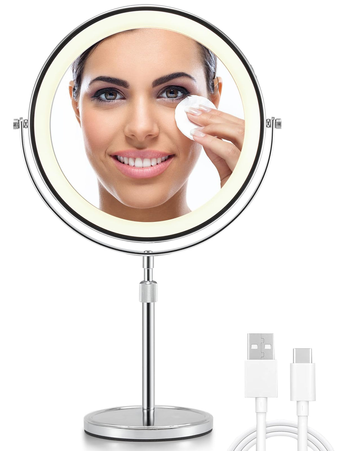 OMIRO 1X/10X Vergrösserungs Make-up Spiegel mit Lichtern, 21 cm Doppelseitiger Schwenkbarer Kosmetik