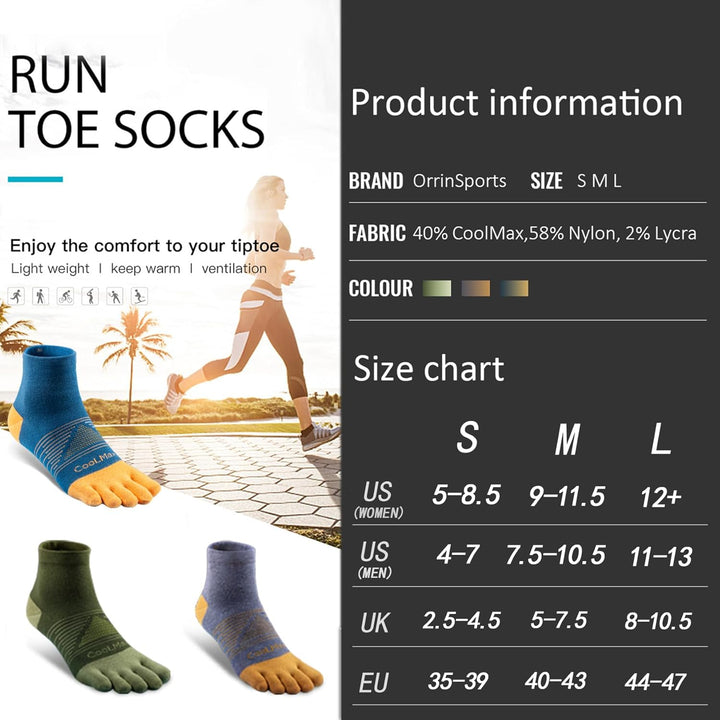 Zehensocken für Frauen Männer Coolmax Laufsocken 5 Fingersocken athletische Zehensocken 3 Paar 35-38