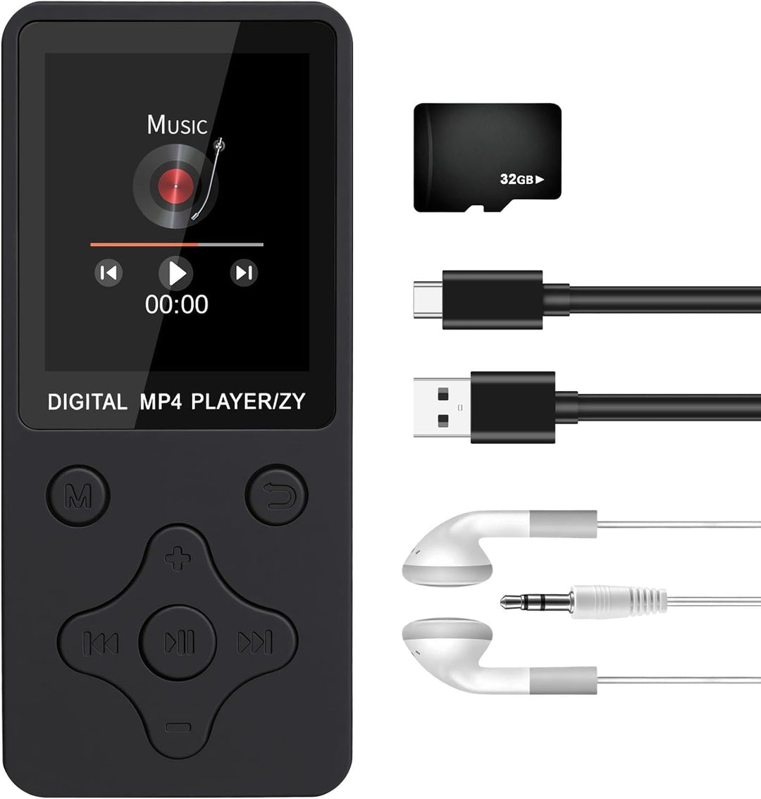 MP3 Player Bluetooth 5.3 mit 32GB Speicherkarte, Tragbarer Musikplayer mit 1,8 Zoll TFT Display, Lau