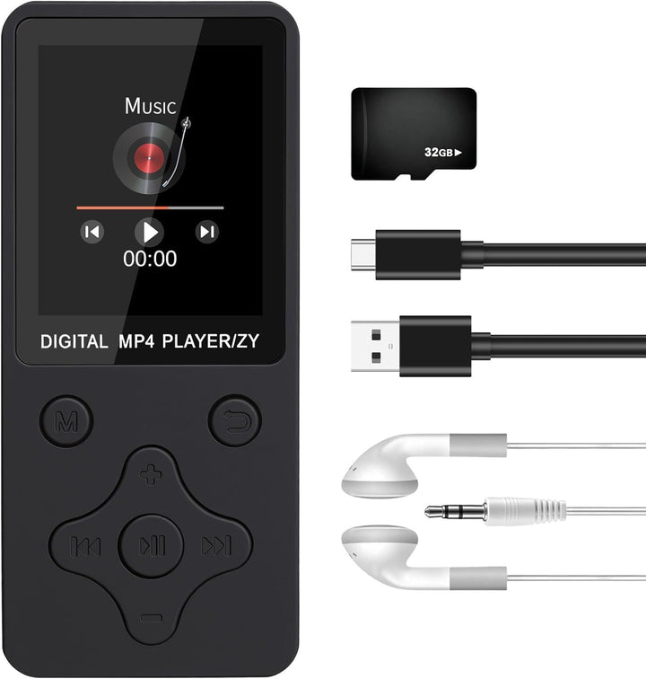 MP3 Player Bluetooth 5.3 mit 32GB Speicherkarte, Tragbarer Musikplayer mit 1,8 Zoll TFT Display, Lau