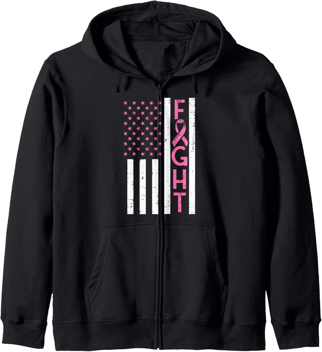 US-Flagge Pink Ribbon Fight Breast Cancer Awareness Patriotisch Kapuzenjacke