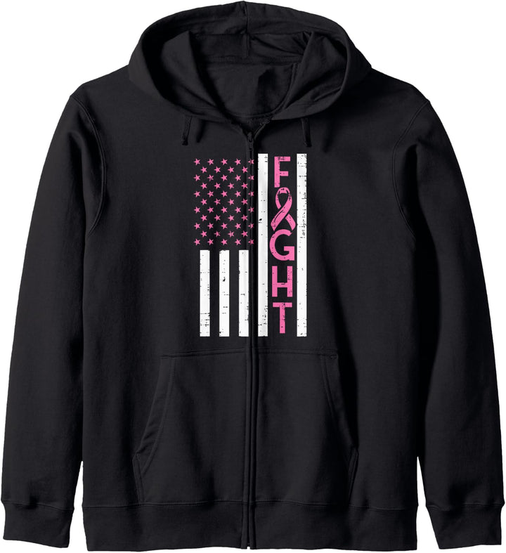 US-Flagge Pink Ribbon Fight Breast Cancer Awareness Patriotisch Kapuzenjacke
