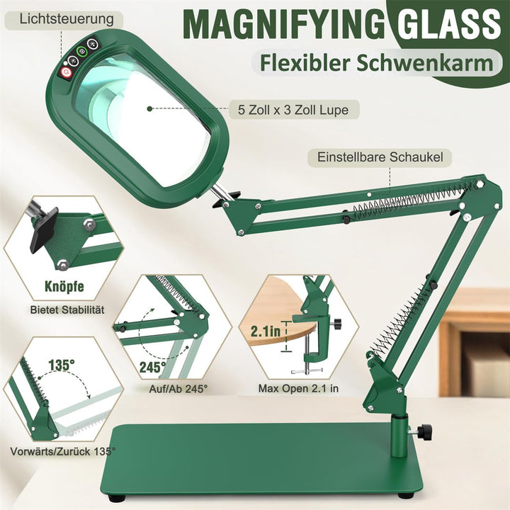 Veemagni 10X Rectangle Lupe mit Licht und Ständer, 5 Farbmodi stufenlos dimmbar, 2-in-1 LED beleucht