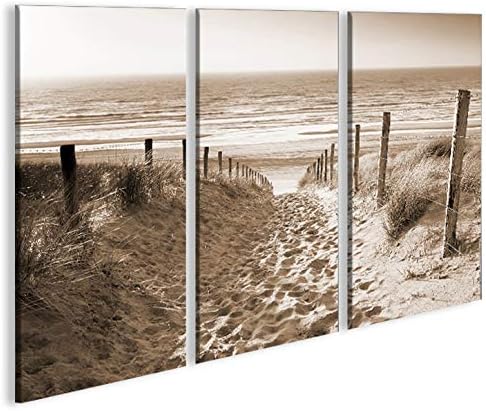 islandburner Bild Bilder auf Leinwand Weg zum Meer Sepia Nordseestrand 3p XXL Poster Leinwandbild Wa