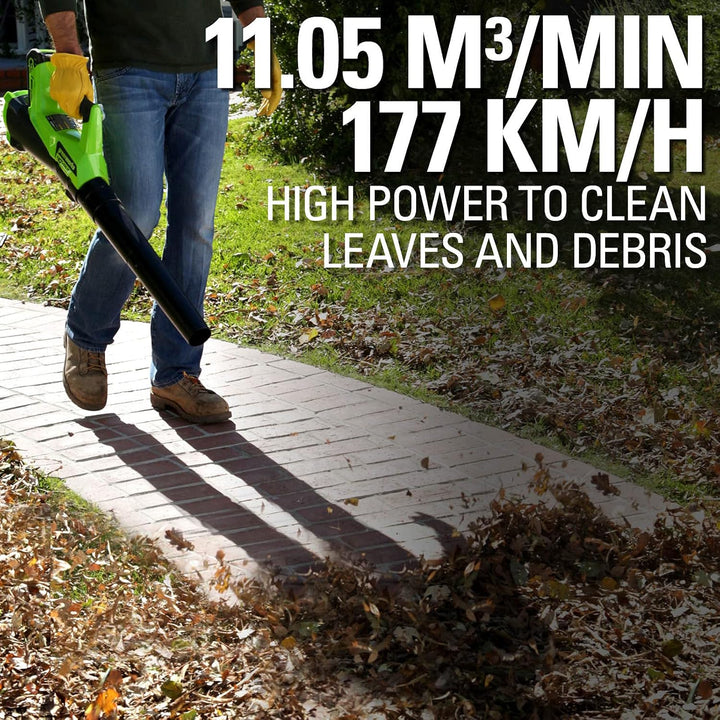 Greenworks G40ABK2 Axial Laubbläser mit Tempomat, 177 km/h, 11,05 m³/min, 40V 2Ah Batterie & Ladeger