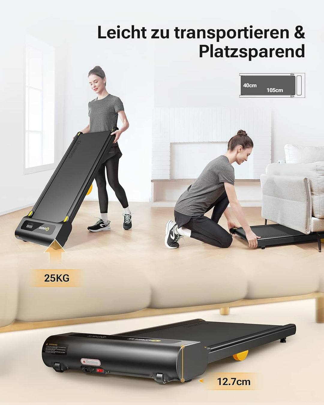 Laufband mit APP, Smart Walking pad mit Doppelter Stossdämpfung, Ultra Schlanker Laufband Schreibtis