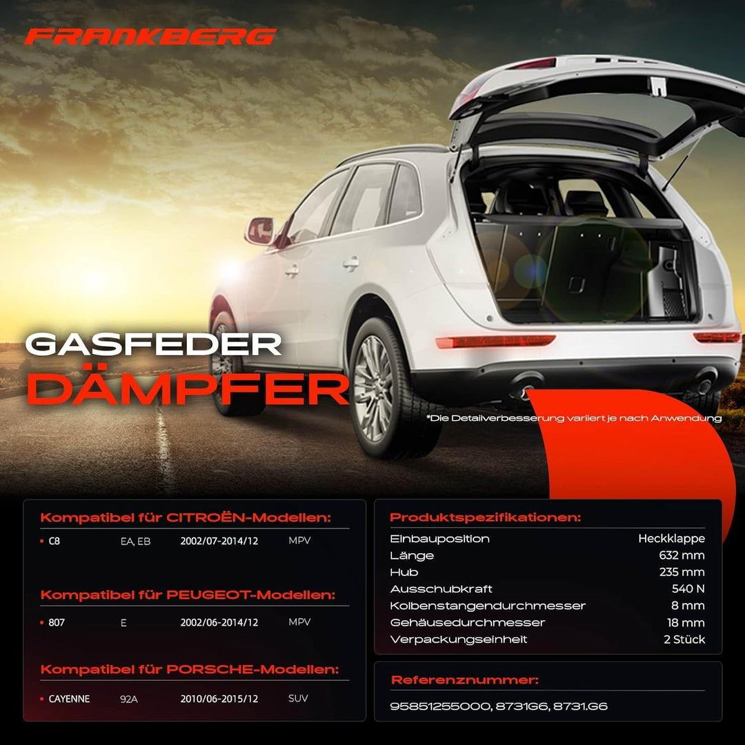 Frankberg 2x Gasfeder Dämpfer Heckklappe Kompatibel mit C8 EA EB 807 E MPV 2002-2014 C.a.y.e.n.n.e 9