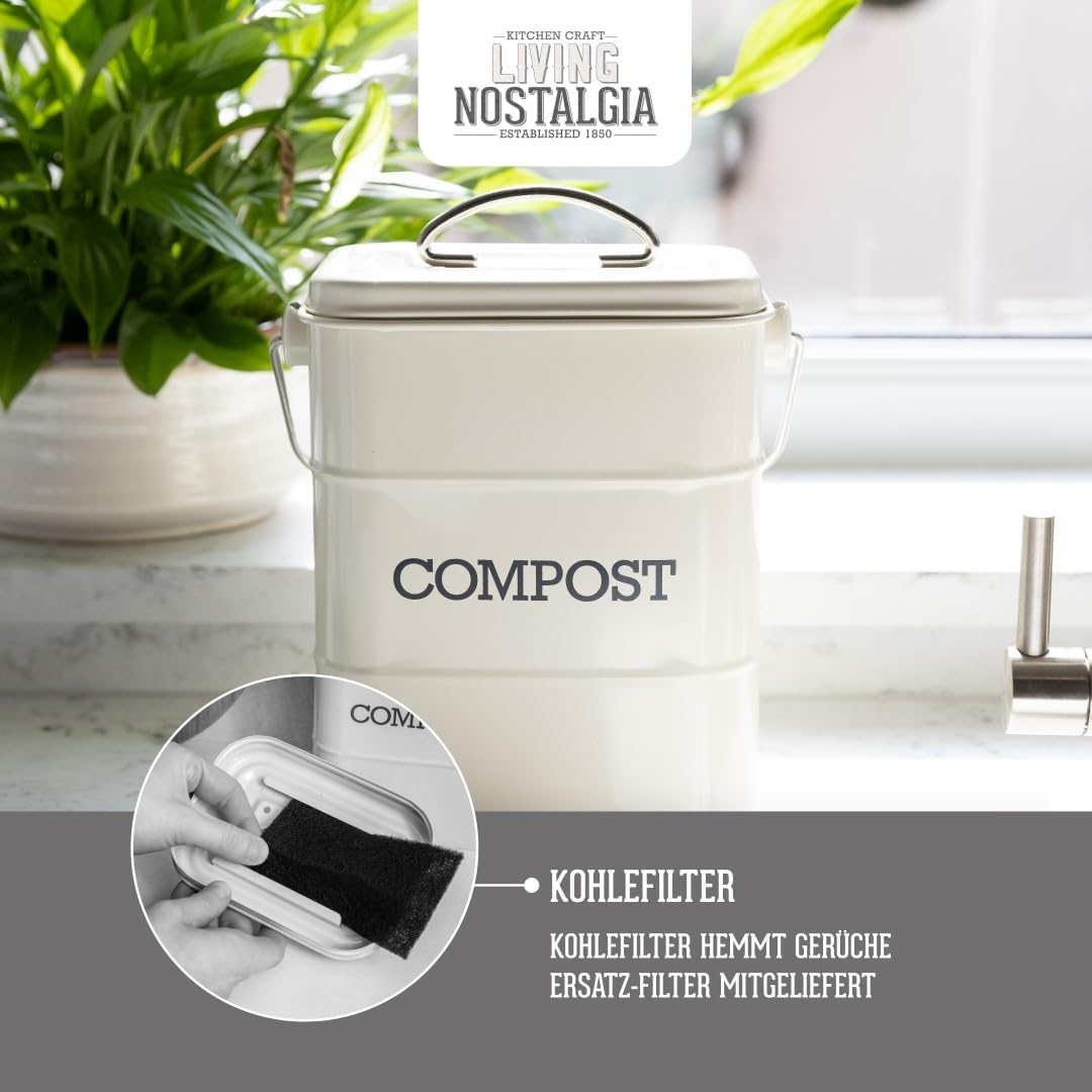 KitchenCraft Living Nostalgia Küchenkompostbehälter, Metall, 16,5 x 12 x 24 cm, Antik Creme Creme Si