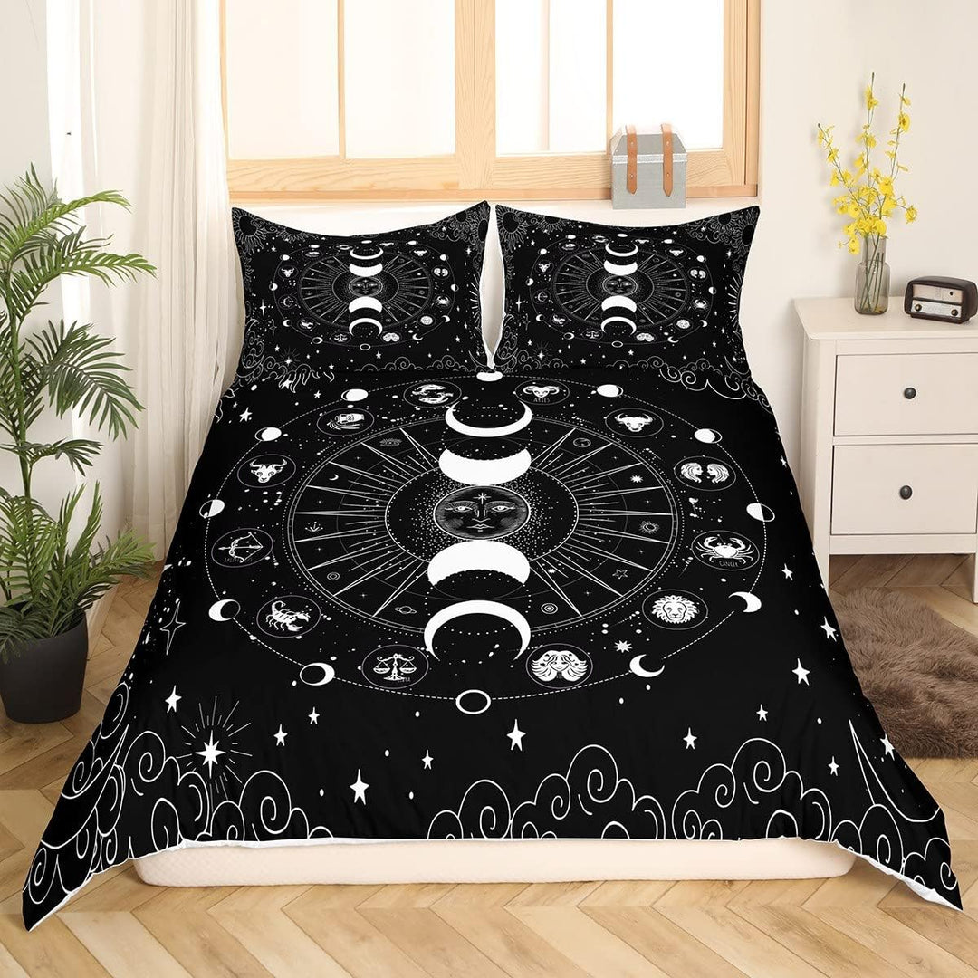 Loussiesd Boho Mandala Bettwäsche Set 135x200cm Sonne und Mond Betten Set Erwachsene Galaxie Konstel