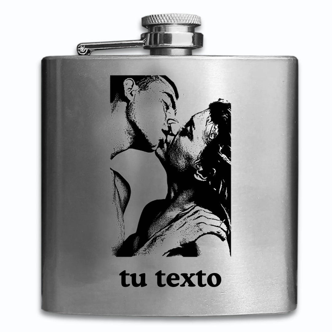 Edelstahl-Flachmann, personalisiert mit Ihrem Foto und Text, 175 ml, Lasergravur.