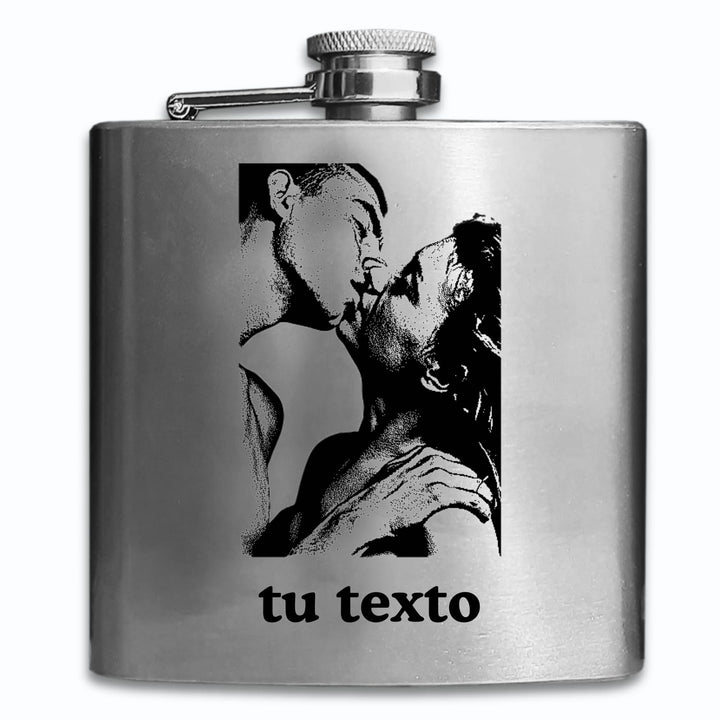 Edelstahl-Flachmann, personalisiert mit Ihrem Foto und Text, 175 ml, Lasergravur.
