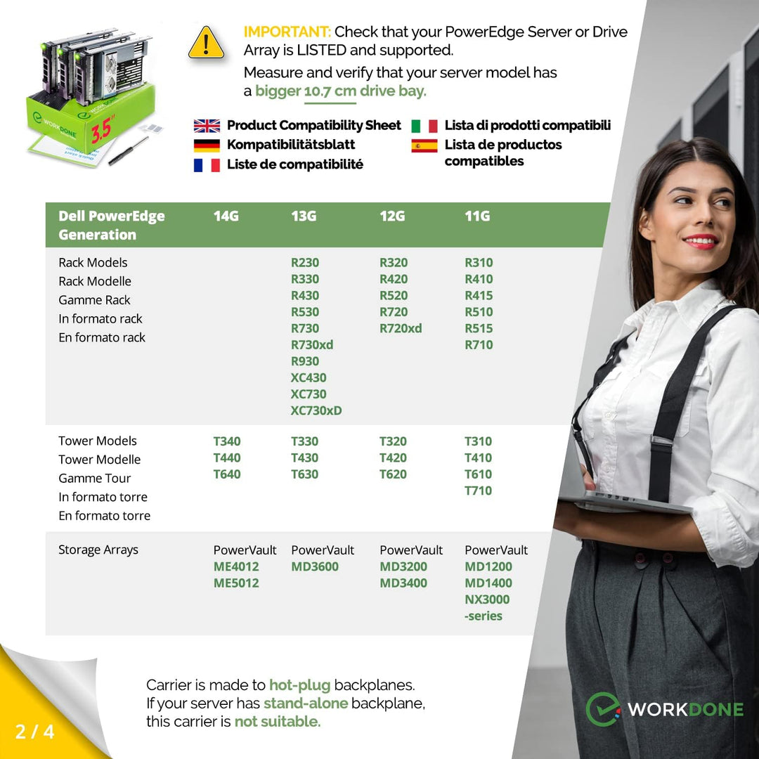 WorkDone 3er-Pack - 3,5-Zoll Festplatten-Caddy mit 2,5-Zoll Festplattenadapter - kompatibel für Dell