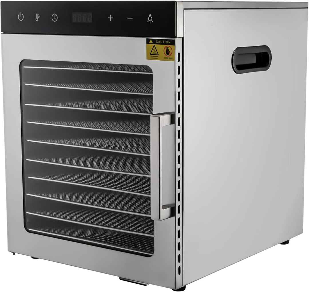 Dörrautomat Edelstahl, 800W Food Dehydrator mit 10 Edelstahlgitter, Timer bis zu 24h Dehydrator, 30-