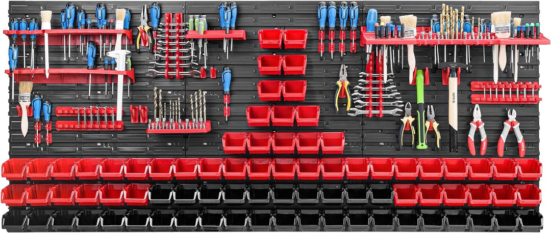 Lagersystem Werkstattregal | 172 x 78 cm | 80 stck. Box | Wandregal mit Werkzeughalterungen und Stap
