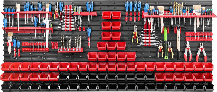 Lagersystem Werkstattregal | 172 x 78 cm | 80 stck. Box | Wandregal mit Werkzeughalterungen und Stap