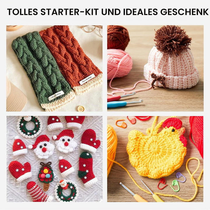INSCRAFT Häkelset für Anfänger, Erwachsene und Kinder, 24 farbige Garnknäuel mit 1 grosser Reisetasc