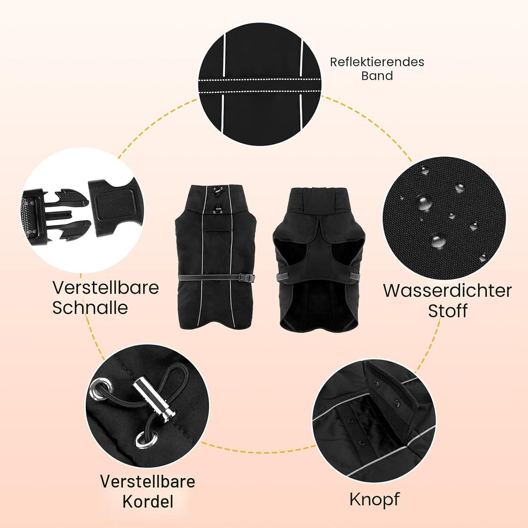 Warme Hundemäntel, wasserdichte Reflektierende Hundejacke, Winddichter Wintermantel mit Hohem Kragen