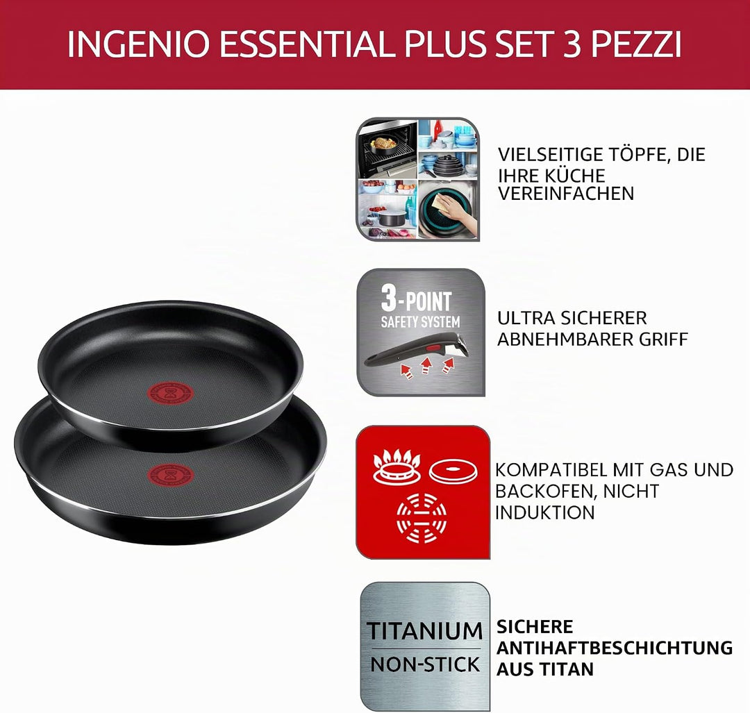 Lagostina Ingenio Essential Plus Antihaft-Töpfe und Pfannen-Set aus Aluminium für Gas und Backofen,