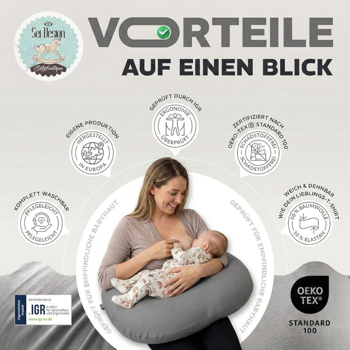 sei Design Stillkissen 170×30 cm – ergonomisch geprüftes Unterstützungskissen – EPS-Mikroperlenfüllu