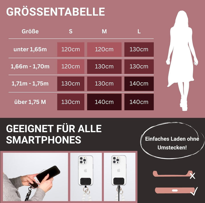 beadstars Perlen Handykette Universal zum Umhängen inkl. Patch und Geschenkbox, handgefertigt in Deu