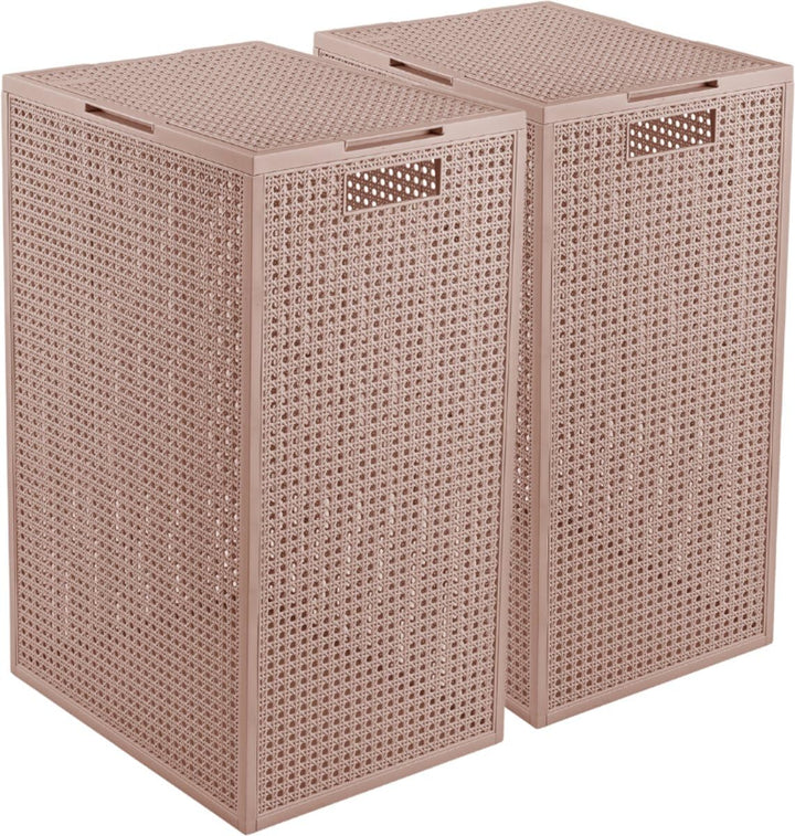 Curver Kaya Wäschekorb mit Deckel – 2er-Set – je 60 Liter – 38×29×58,5 cm – Warm Taupe – aus 70% rec