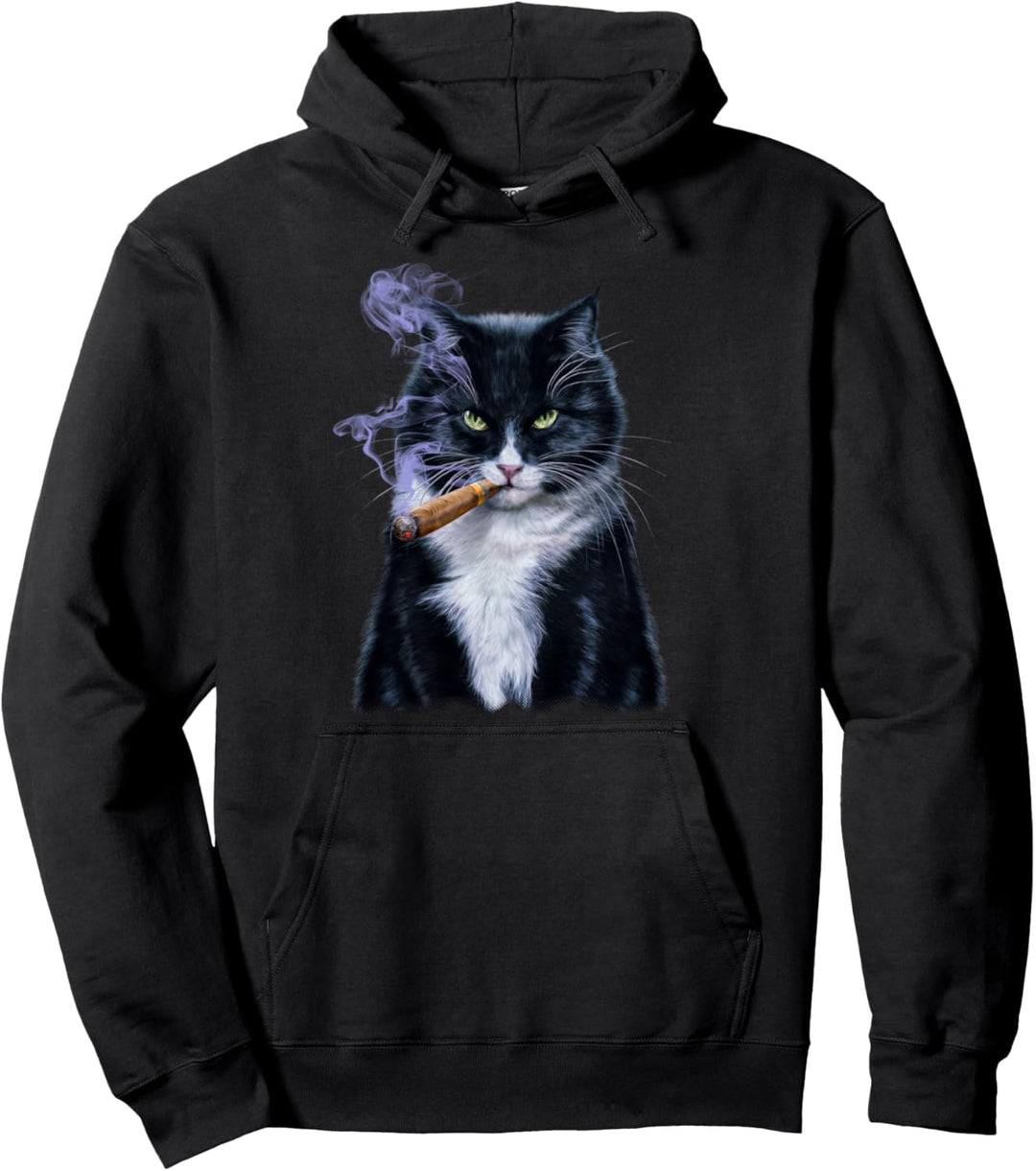 Bicolor Katze mit Zigarre Pullover Hoodie