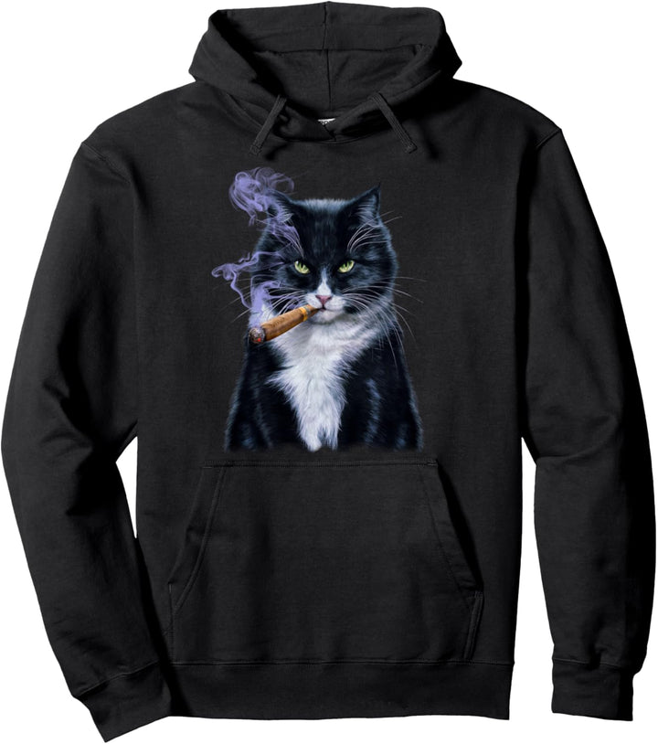 Bicolor Katze mit Zigarre Pullover Hoodie