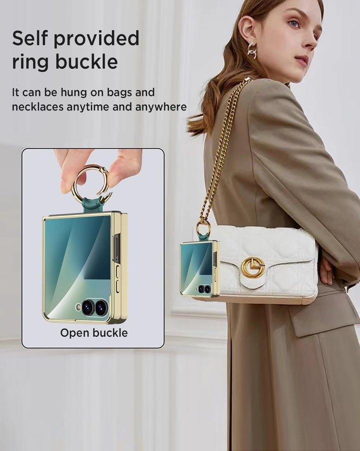 Miimall Lederhülle Kompatibel mit Samsung Galaxy Z Flip 7 Hülle mit Band+Ring Ständer [HD Displaysch