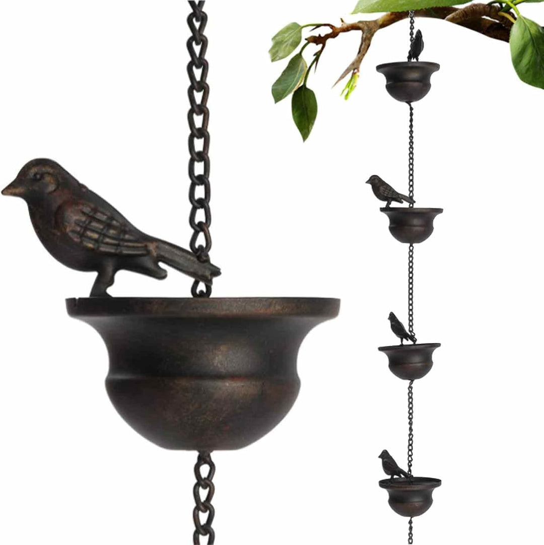 Regenketten Für Dachrinnen, Hängende Regenkette Aus Metall, Vögel Auf Der Tasse Mobile Regenkette 2.