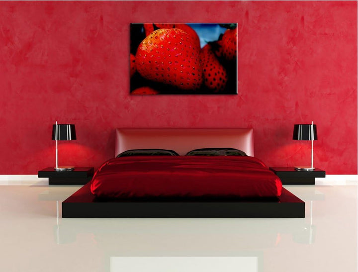 Pixxprint reife Erdbeeren auf Leinwand, XXL riesige Bilder fertig gerahmt mit Keilrahmen, Kunstdruck