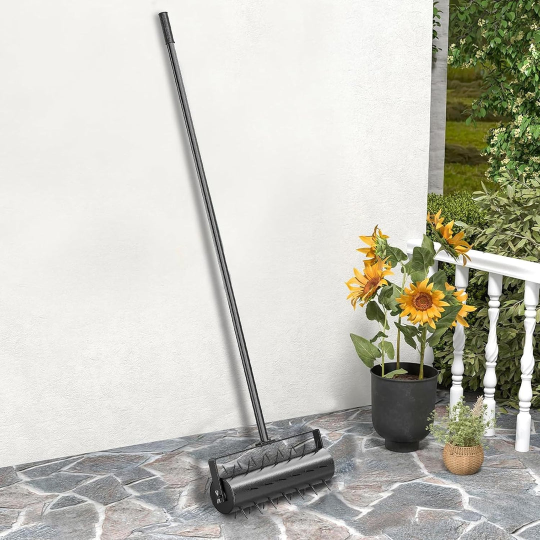 Aerifizierer für Rasen, Walzentyp Rasenbelüfter, Hand Rasenlüfter mit Stiel & 5cm Nägeln & Spritzsch