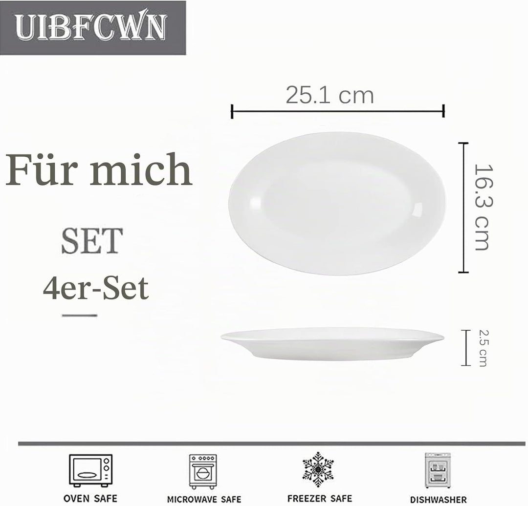 UIBFCWN Ovale Servierplatten, 25,1 X 16,3 cm, 4er-Set, Porzellan-Servierplatten unterhaltsame Party,