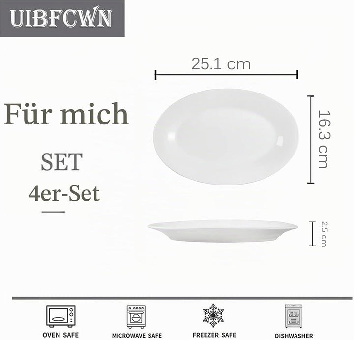 UIBFCWN Ovale Servierplatten, 25,1 X 16,3 cm, 4er-Set, Porzellan-Servierplatten unterhaltsame Party,